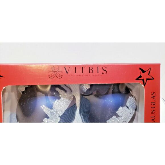 New 4 Pack VITBIS Poland Glass Ornaments Blue Glitter Chicago Illinois Skyline - Picture 6 of 7